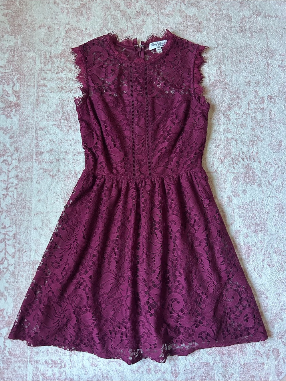 Burgundy Floral Lace Mini Dress